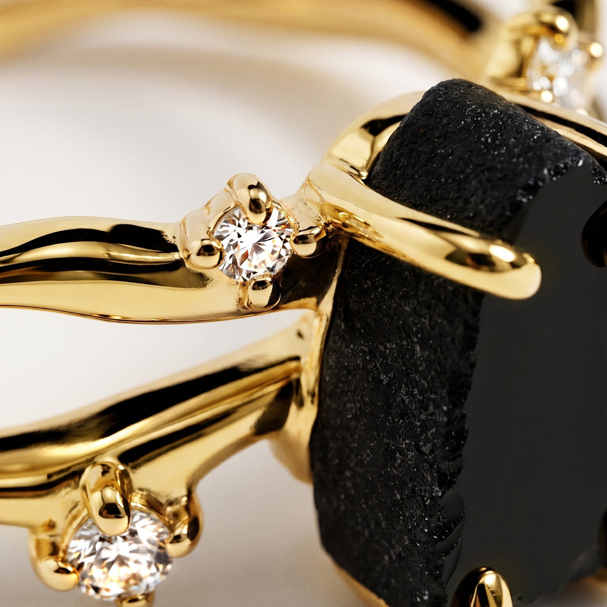 Black Obsidian Ring - Flow - Solid Gold