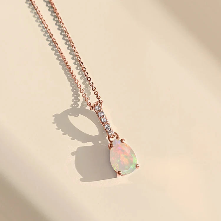 Fine Opal Lab Diamond Necklace Sway - October Birthstone