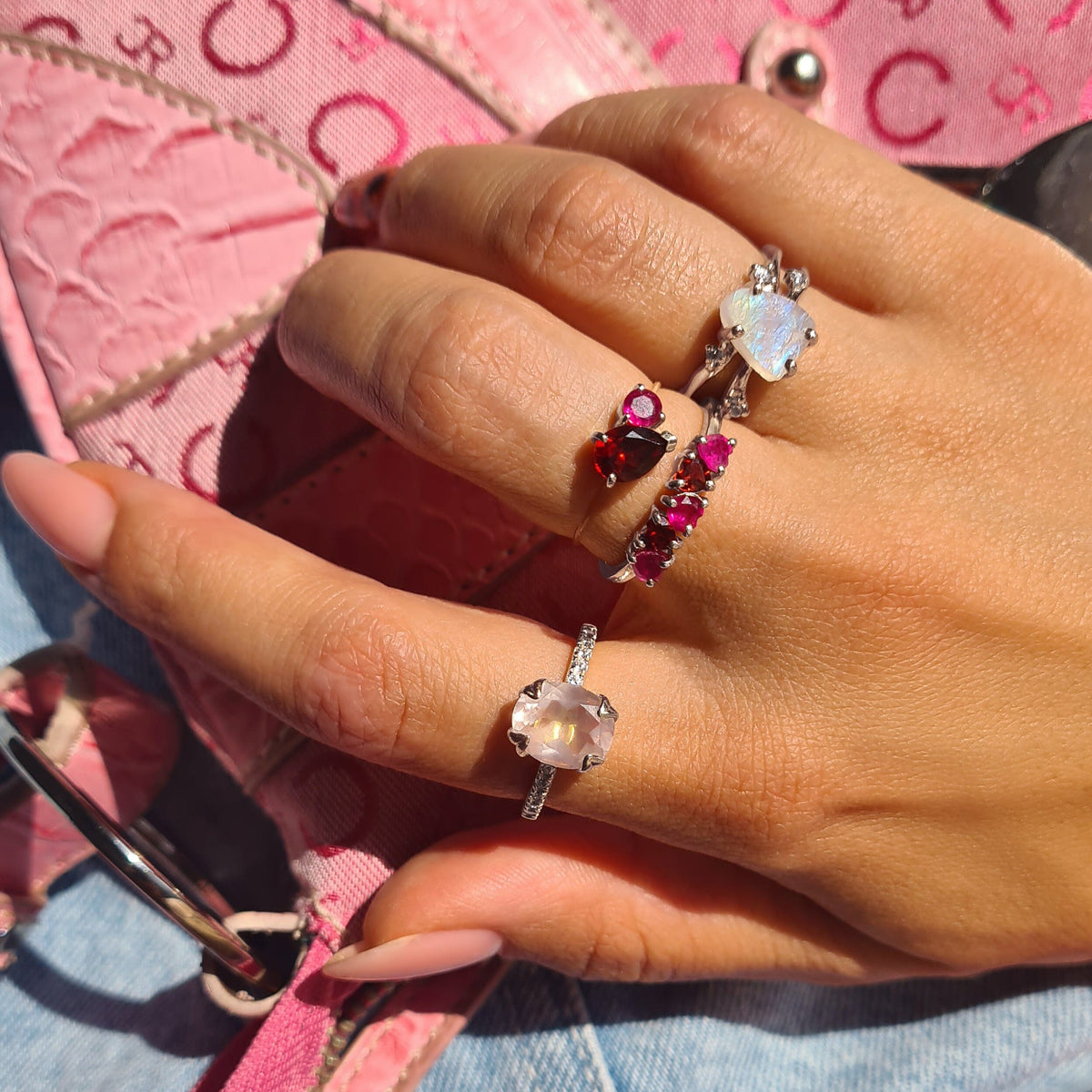 Moonstone Lab Diamond Ring - Flow