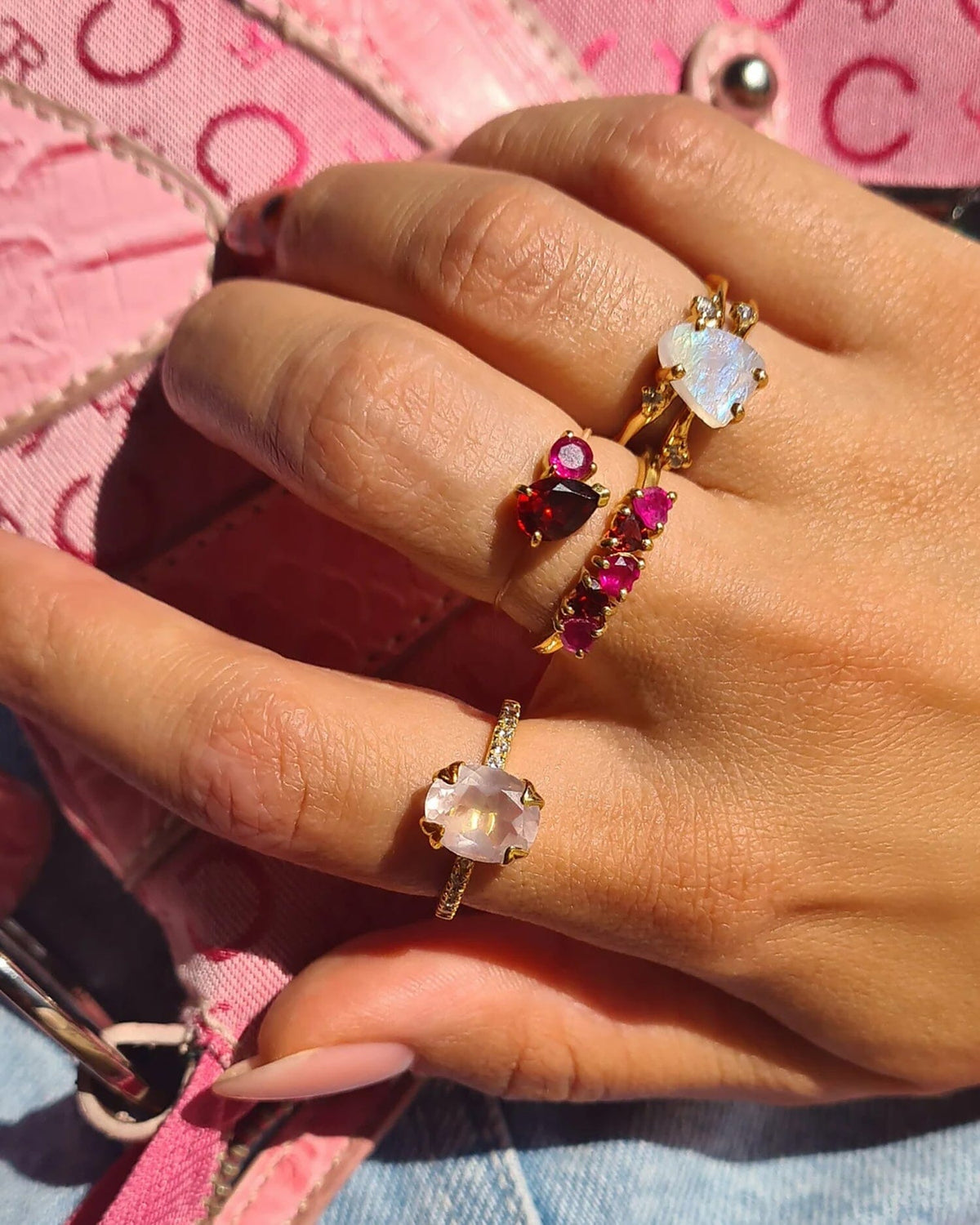 Moonstone Lab Diamond Ring - Flow