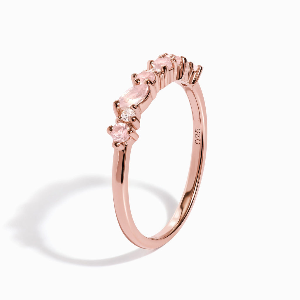 Rose Quartz White Zircon Ring - Grace