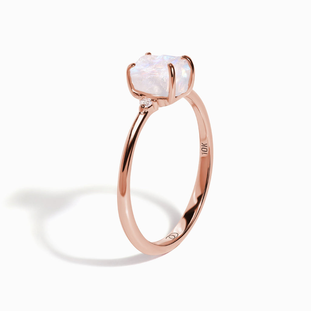Moonstone Lab Diamond Ring - Petite Raw Allure