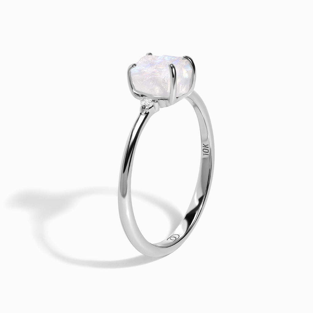 Moonstone Lab Diamond Ring - Petite Raw Allure