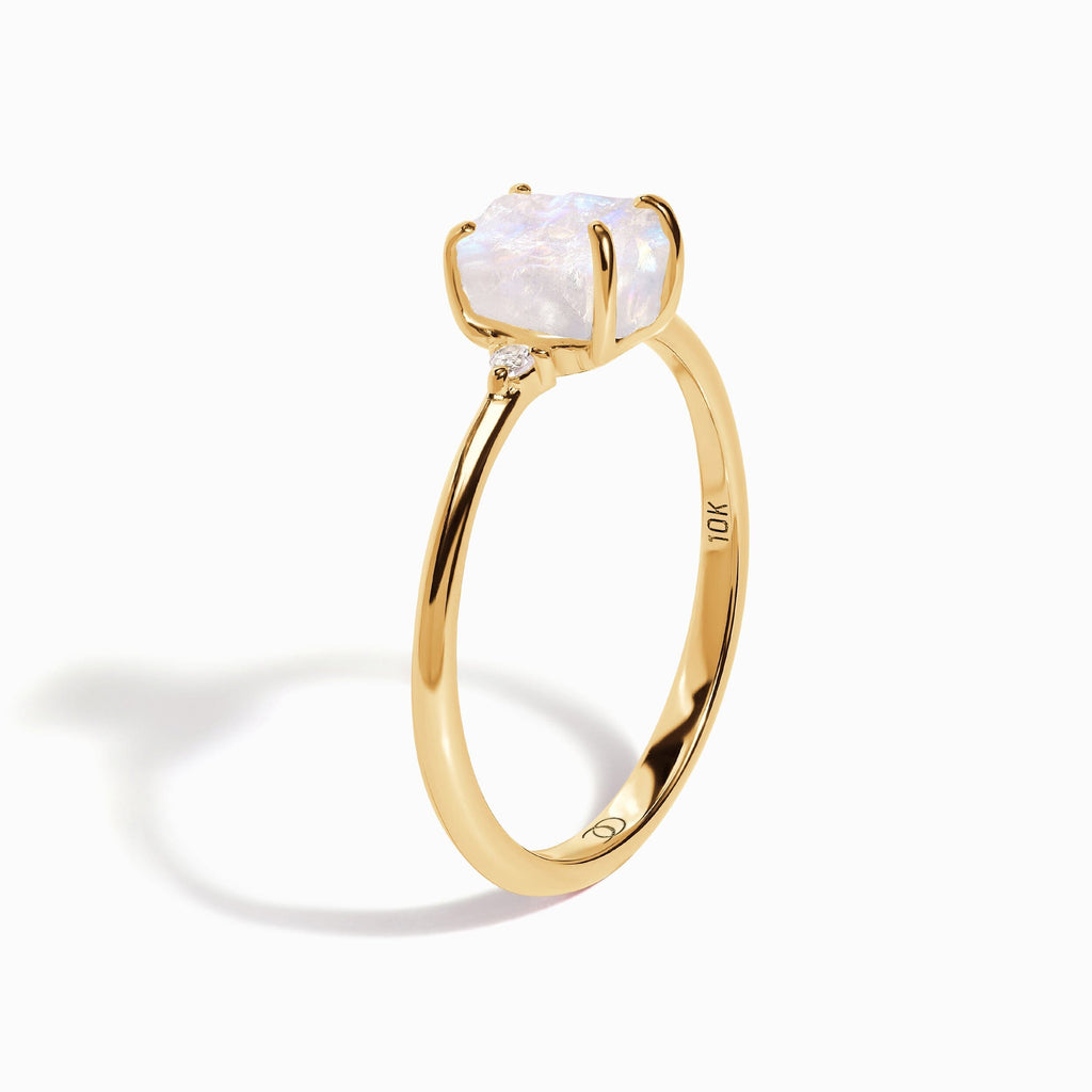 Moonstone Lab Diamond Ring - Petite Raw Allure