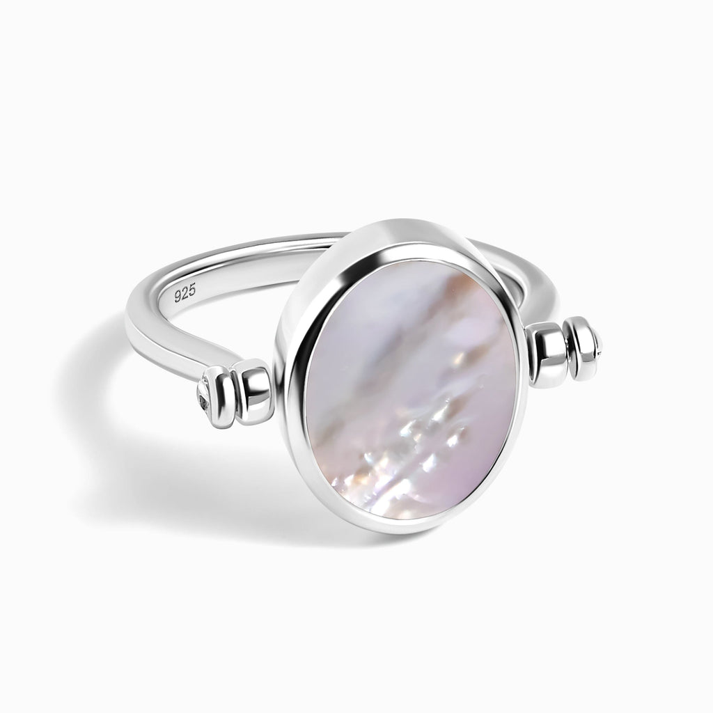 Black Onyx Mother of Pearl Fidget Ring - Spinning Enfolded