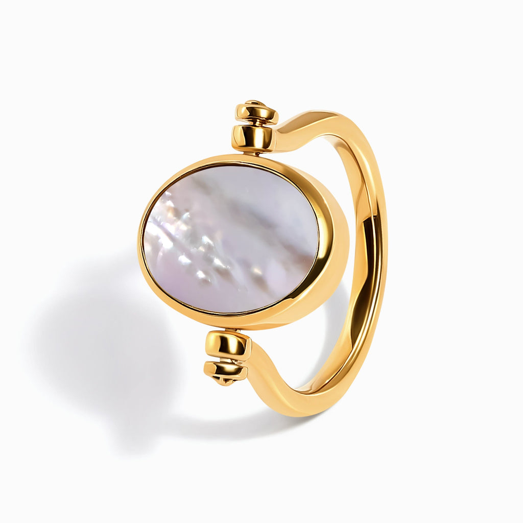 Black Onyx Mother of Pearl Fidget Ring - Spinning Enfolded