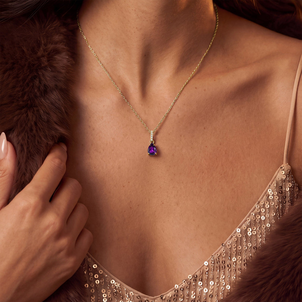 Fine Amethyst Lab Diamond Necklace Sway - February Birthstone