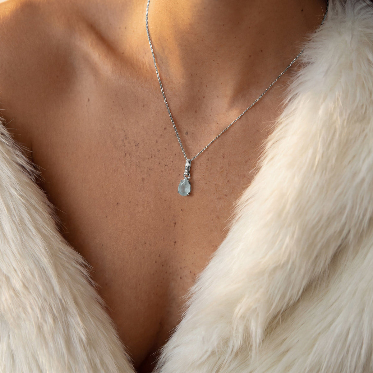 Fine Aquamarine Lab Diamond Necklace Sway - March Birthstone