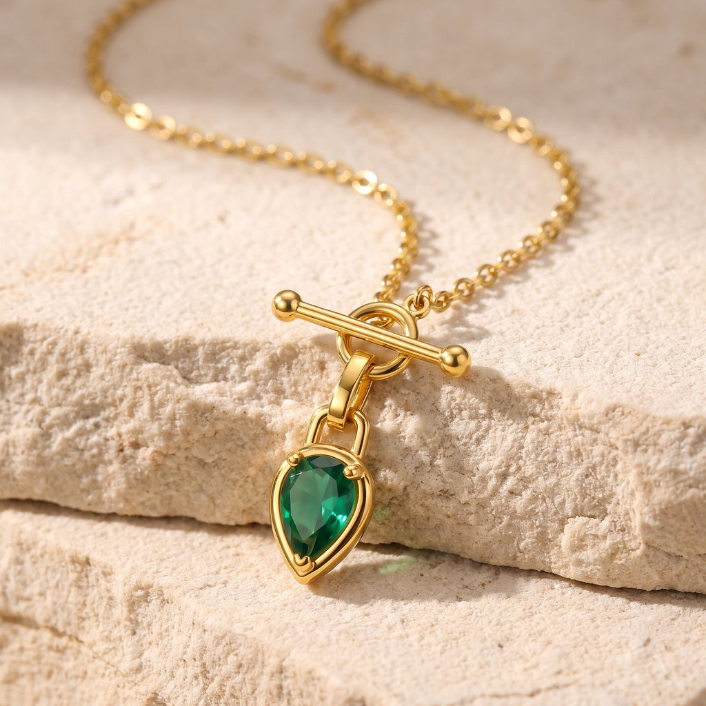 Green Onyx Talis T-Lock Necklace - May Birthstone
