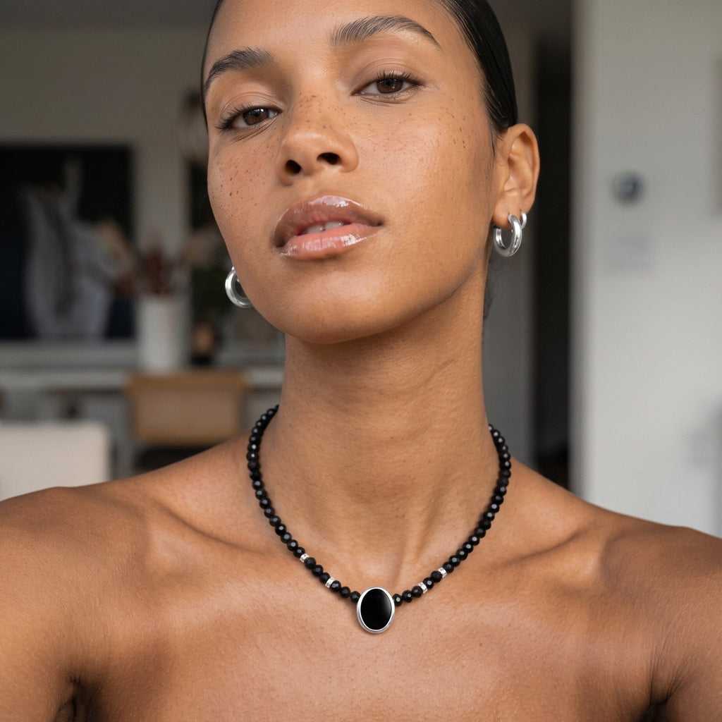 Black Onyx & Black Obsidian Beads Divina Necklace - Enfolded