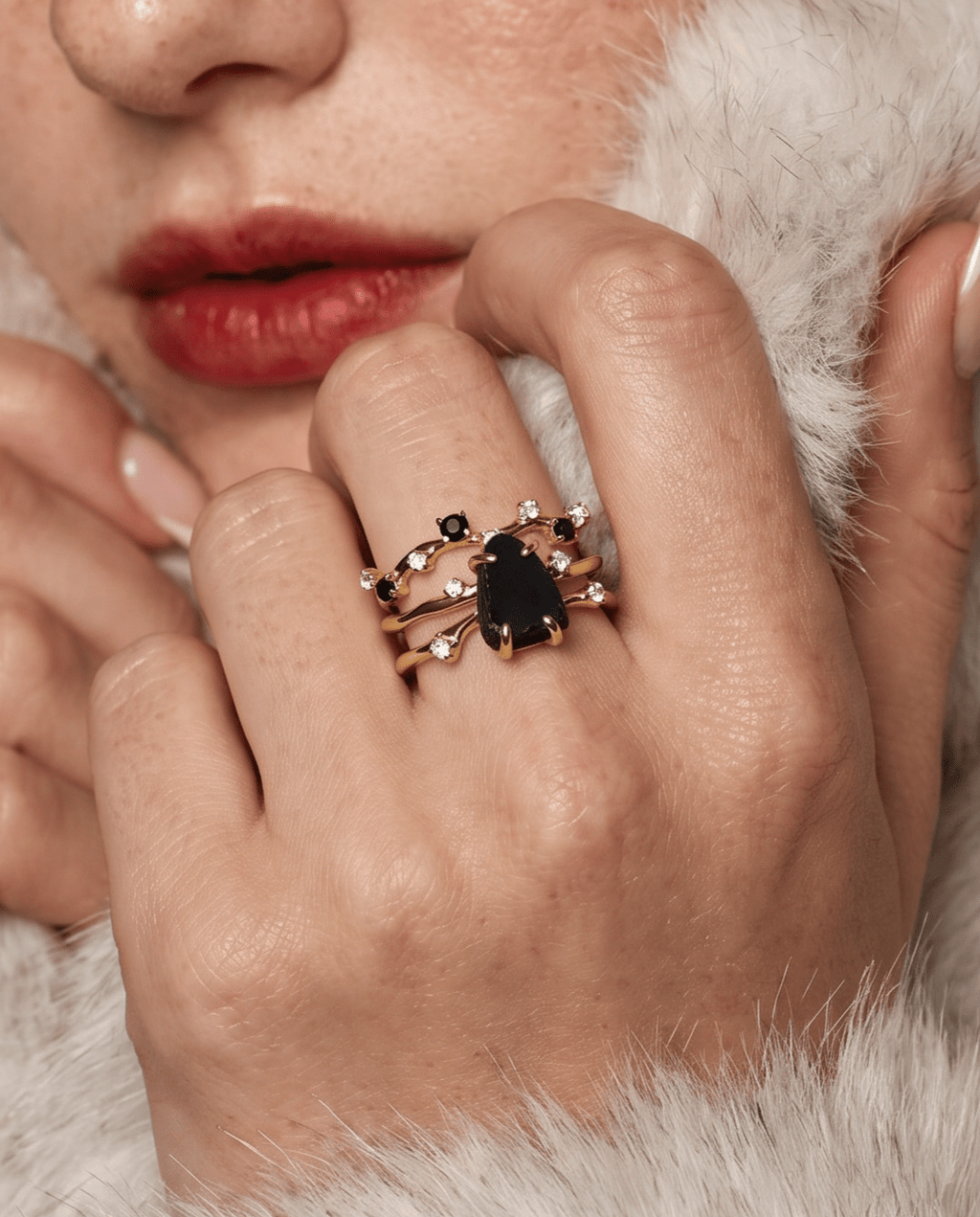 Black Obsidian Lab Diamond Ring - Flow