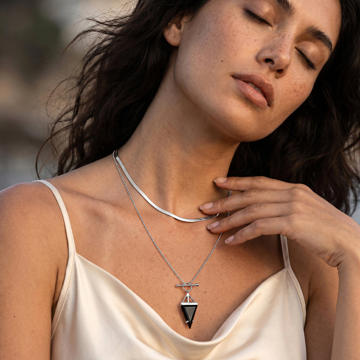 Black Obsidian Heroine & Herringbone Necklaces