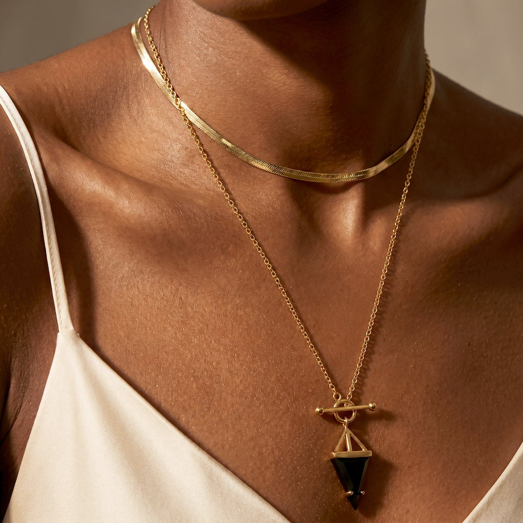 Black Obsidian Heroine & Herringbone Necklaces