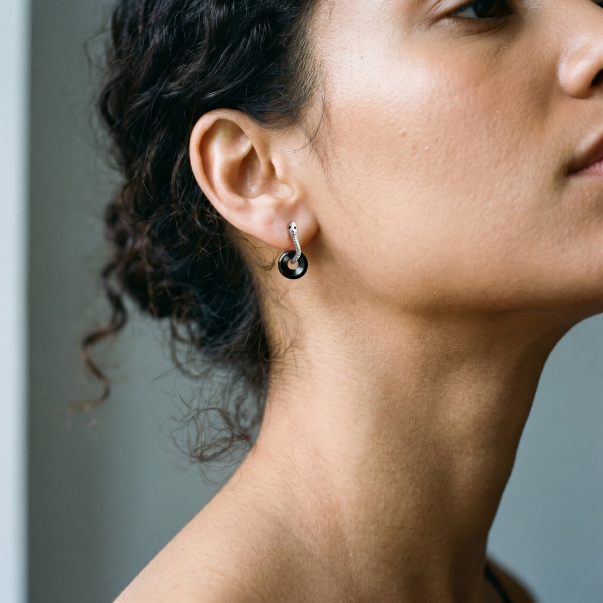 Black Obsidian Earrings - Serpent