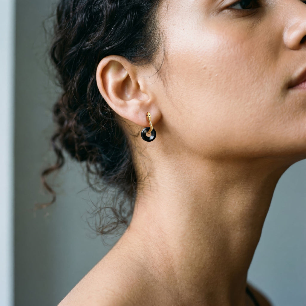 Black Obsidian Earrings - Serpent