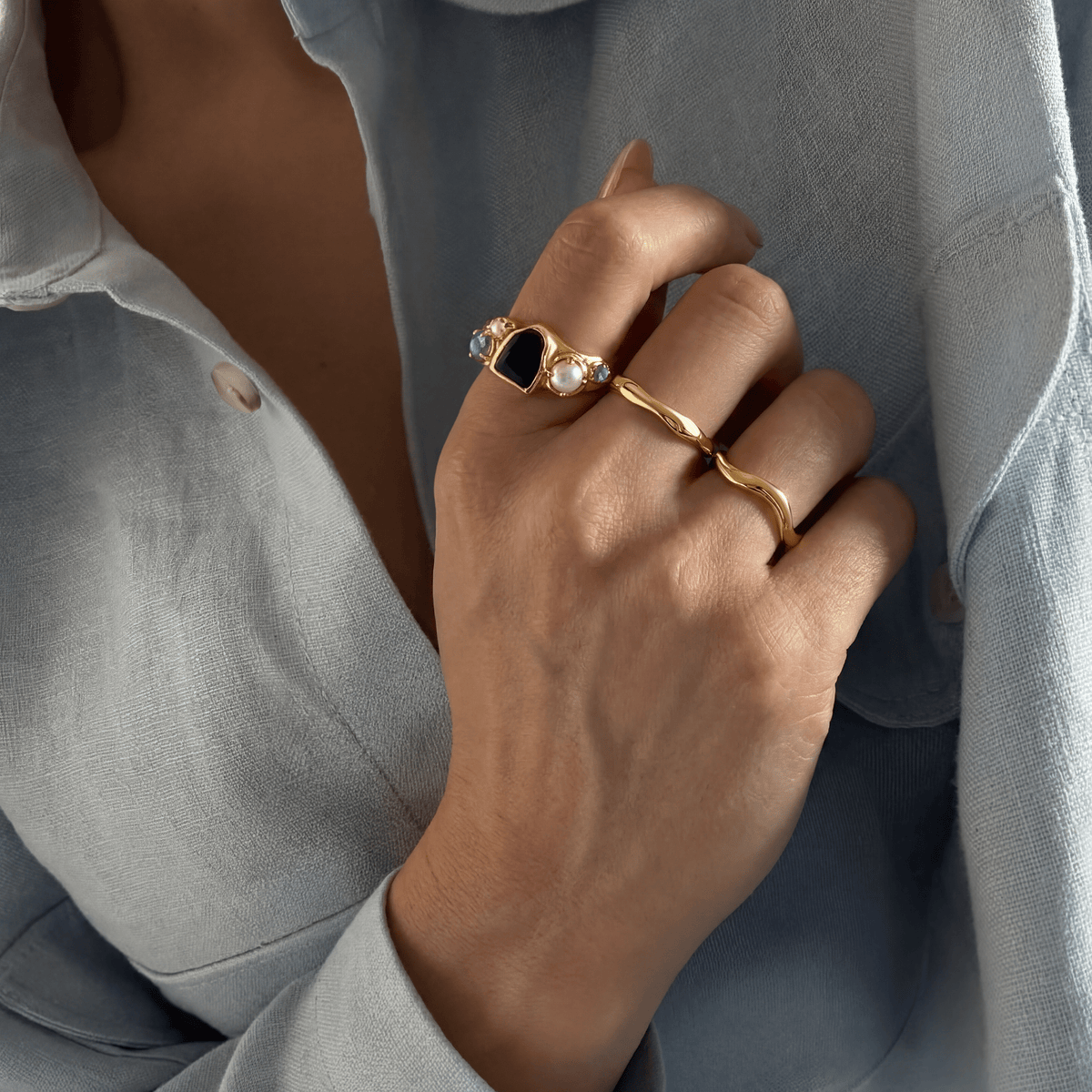 Black Obsidian Heirloom & Magma & Waves Rings