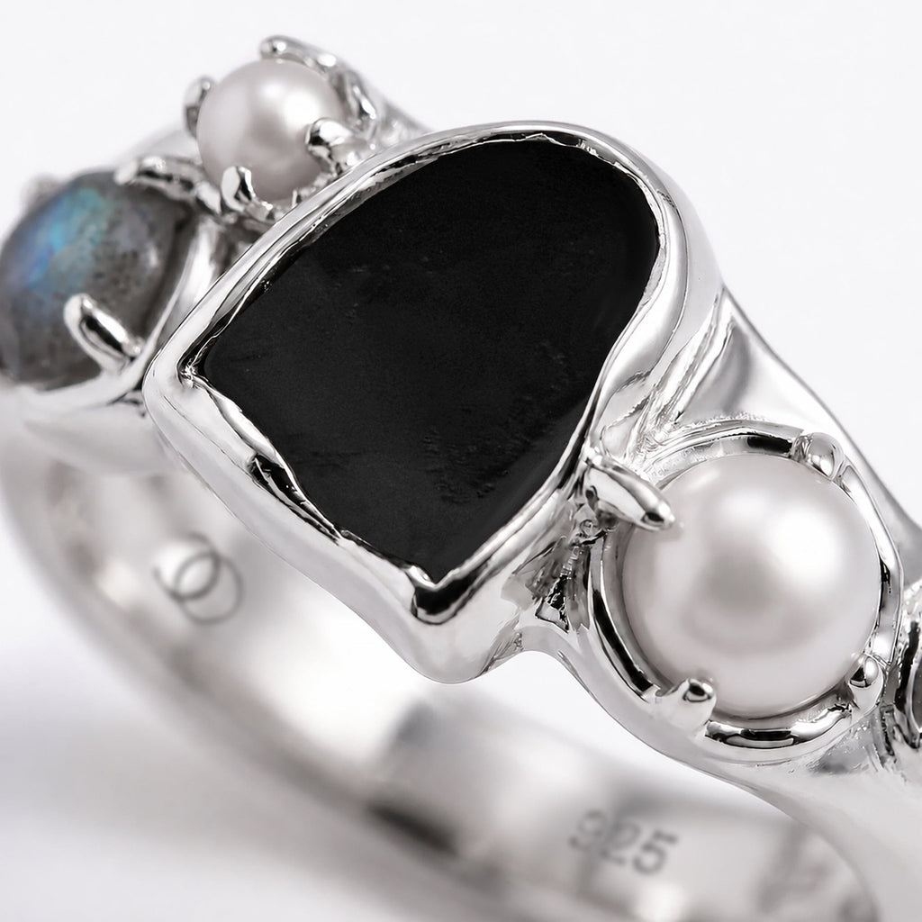 Black Obsidian Pearl Ring - Heirloom