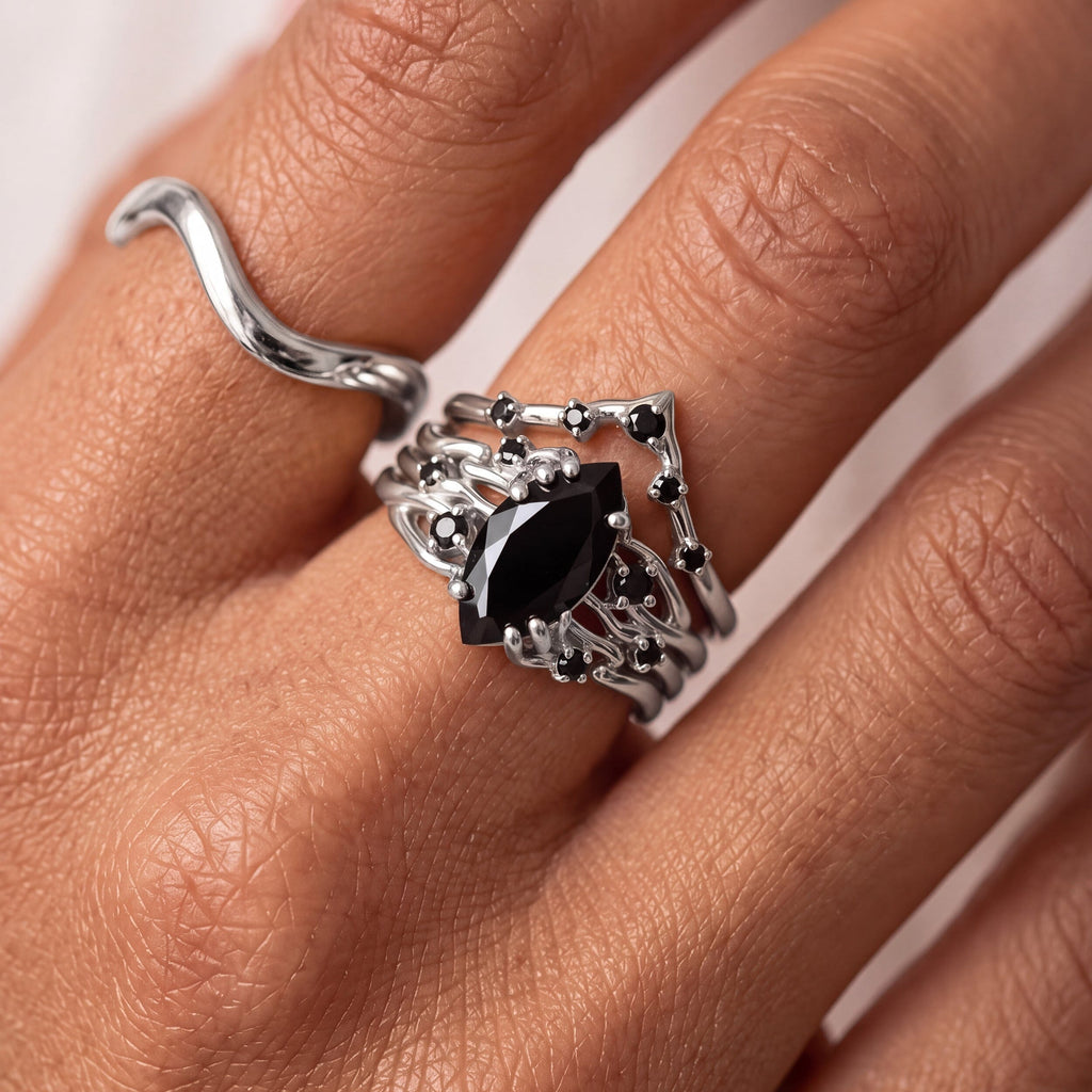 Black Obsidian Black Spinel Radiance & Crown Rings