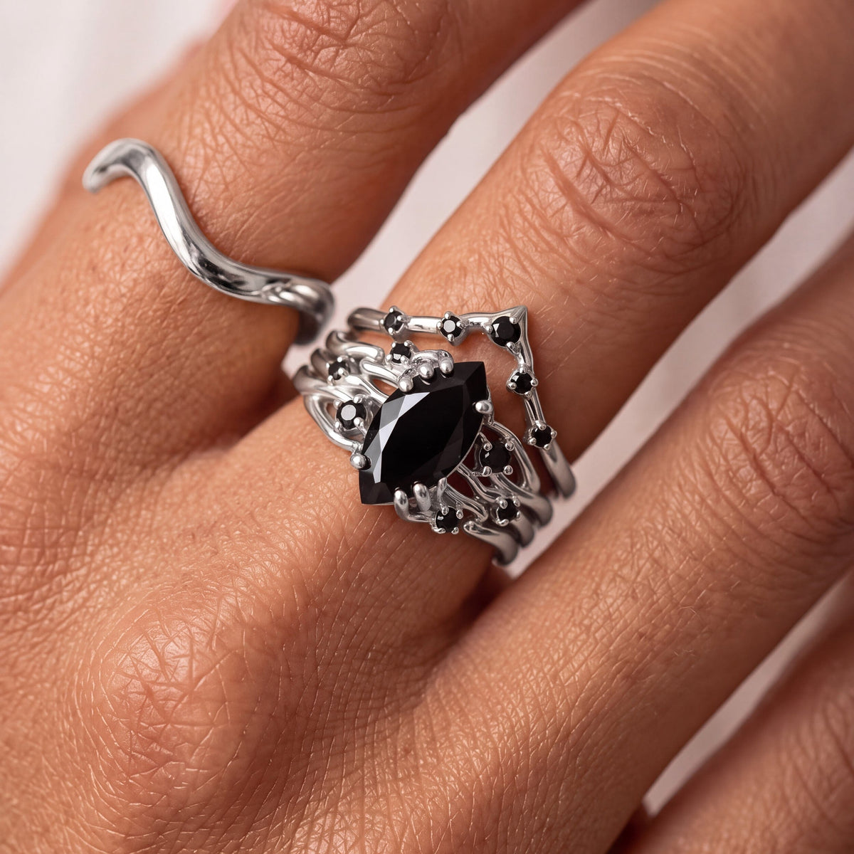 Black Obsidian Black Spinel Radiance & Crown Rings