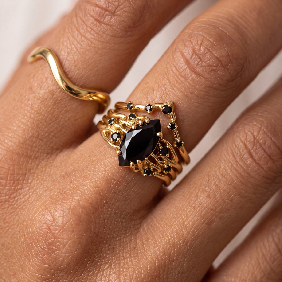 Black Obsidian Black Spinel Radiance & Crown Rings