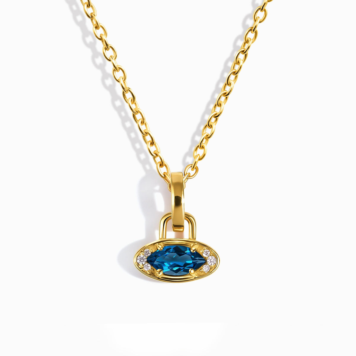 Blue Topaz Necklace - Evil Eye Charm Necklace