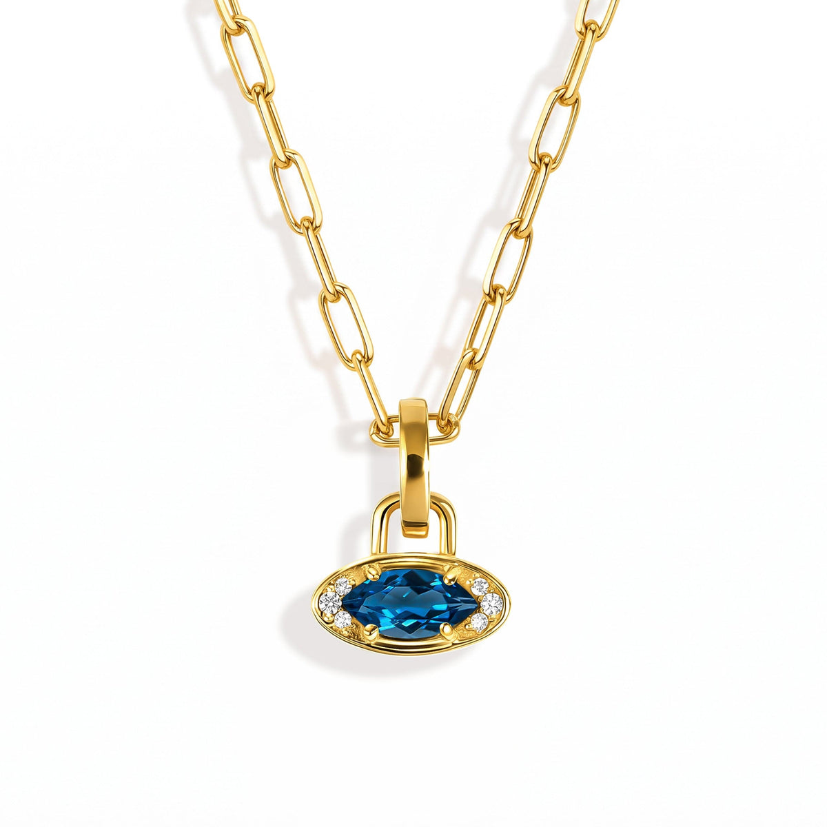 Blue Topaz Necklace - Wide Link Evil Eye
