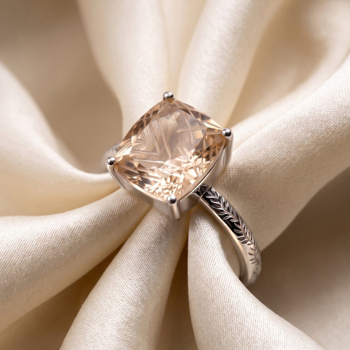 Champagne Quartz Glyptique & Waves Rings