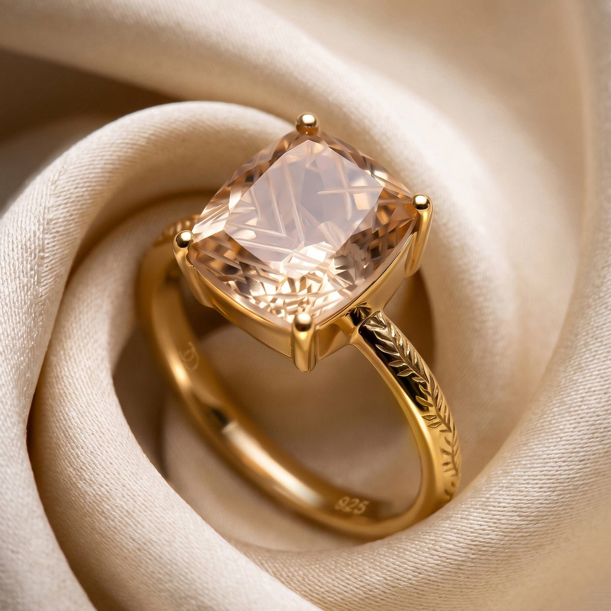 Champagne Quartz Glyptique & Waves Rings