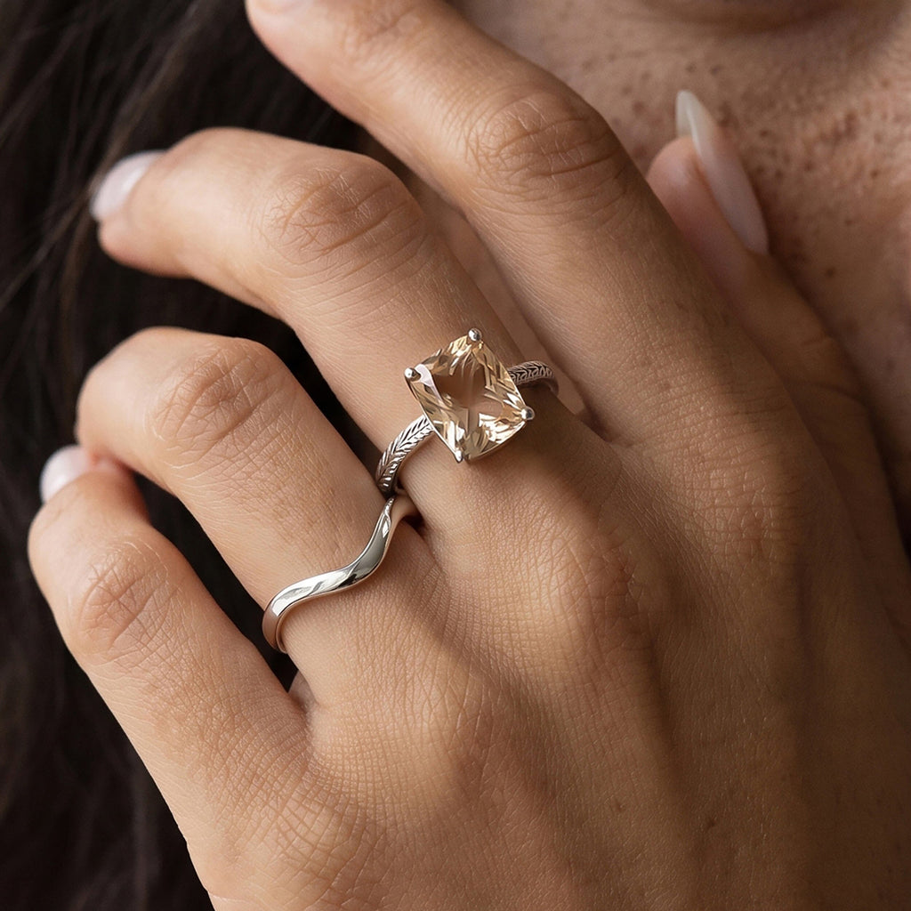 Champagne Quartz Glyptique & Waves Rings