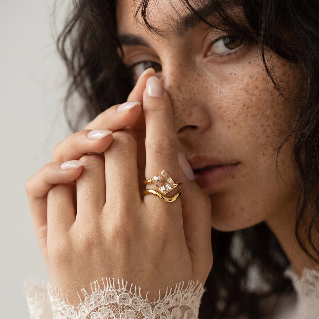 Champagne Quartz Relique & Waves Rings