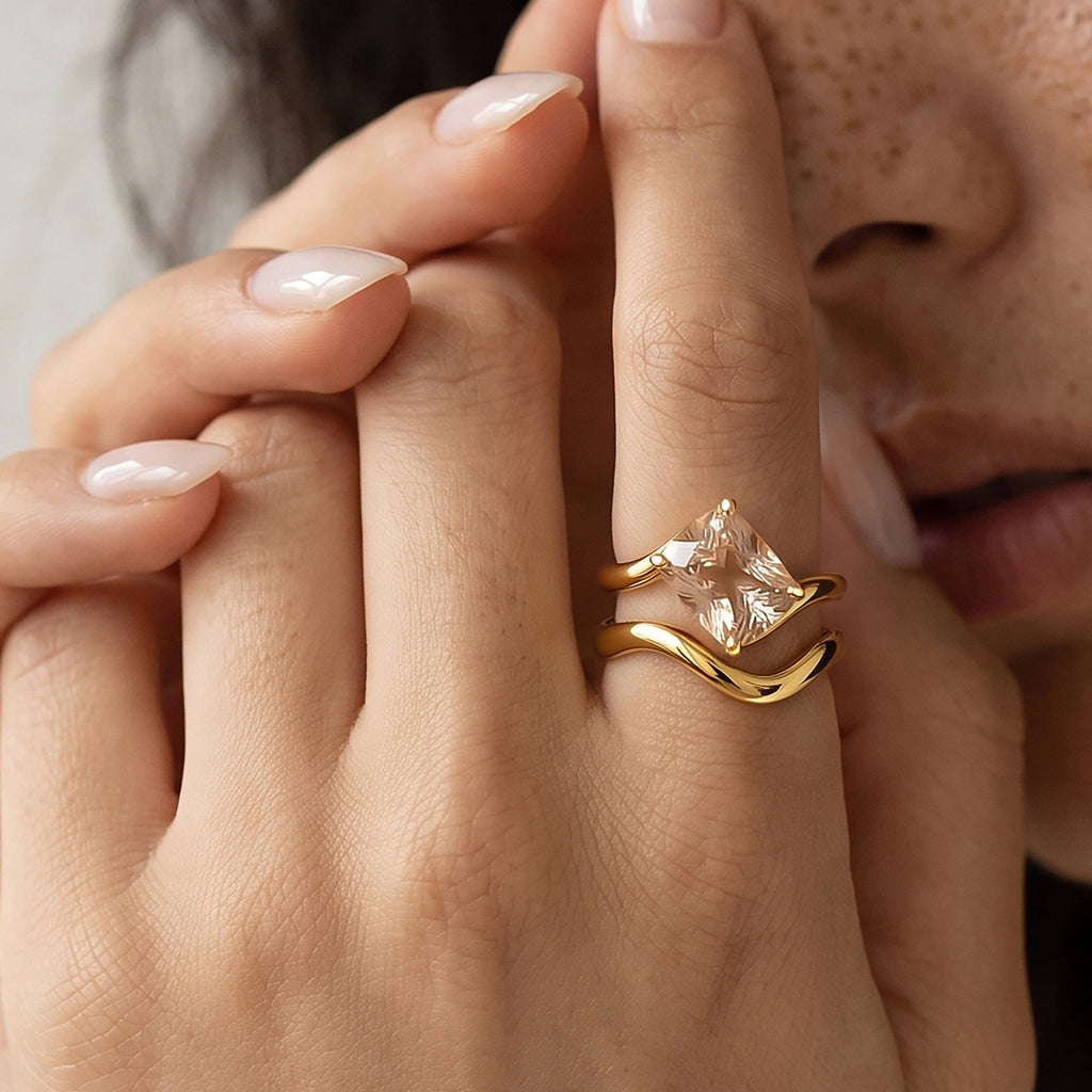 Champagne Quartz Relique & Waves Rings