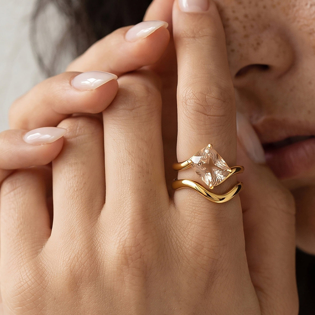 Champagne Quartz Relique & Waves Rings