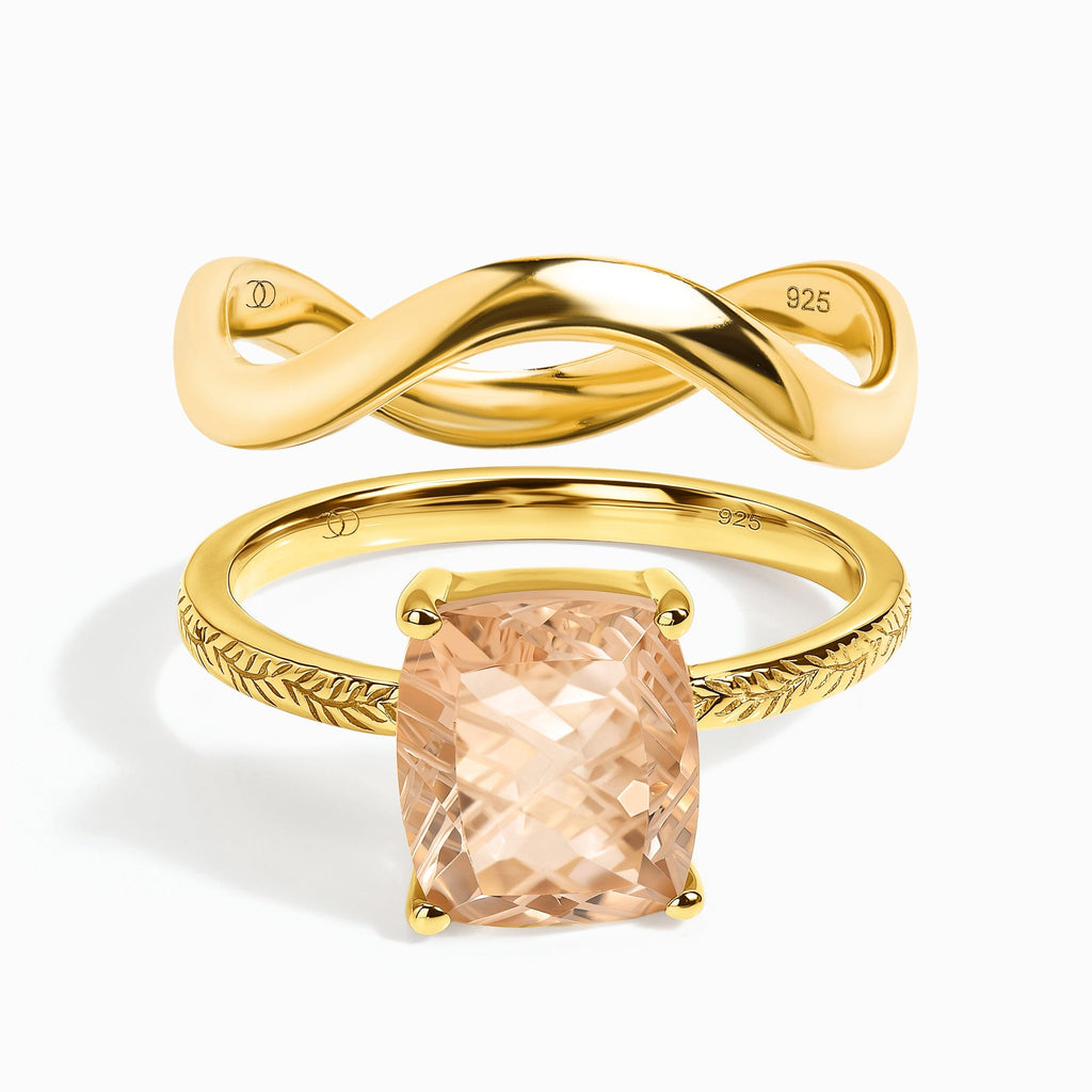 Champagne Quartz Glyptique & Waves Rings