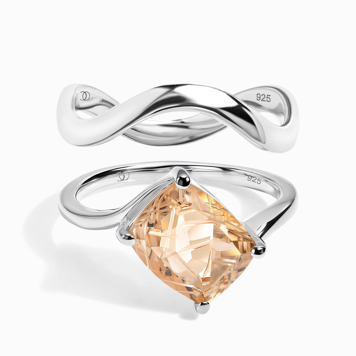 Champagne Quartz Relique & Waves Rings