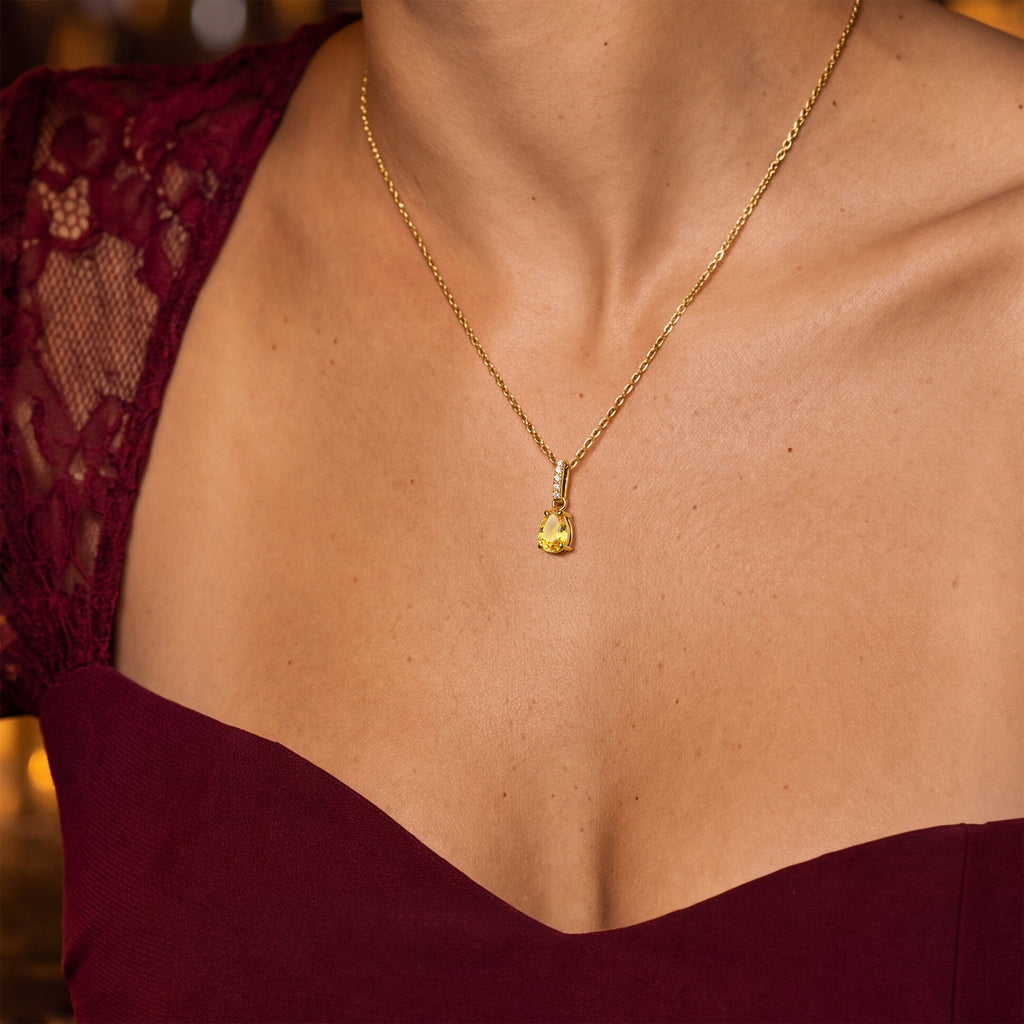 Fine Citrine Lab Diamond Necklace Sway - November Birthstone
