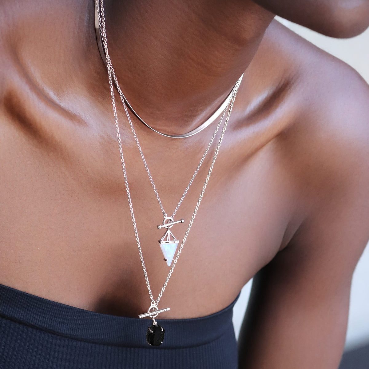 Raw Crystal Necklace - Black Obsidian T-Lock