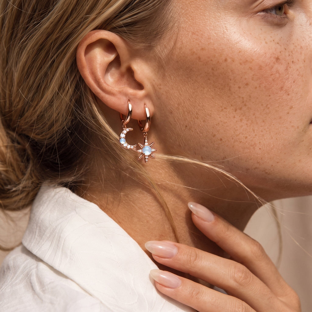 Moonstone Earrings - Celestial Being Hoops