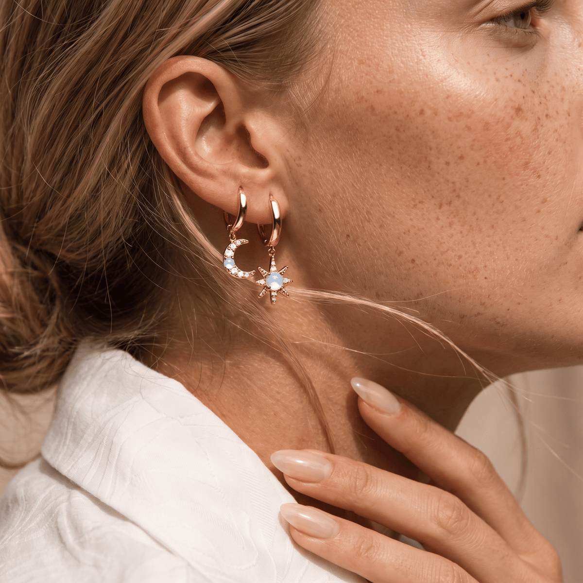 Moonstone Earrings - Celestial Being Hoops