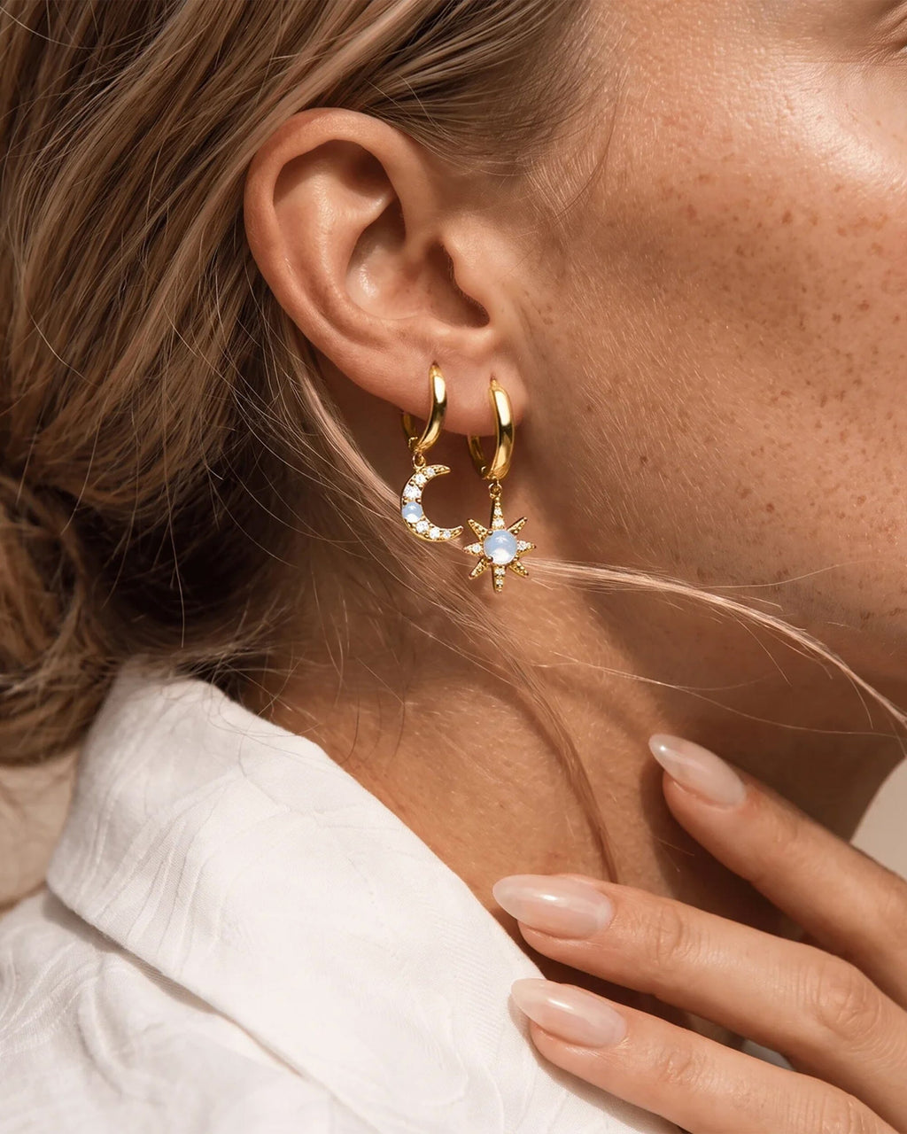 Moonstone Earrings - Celestial Being Hoops