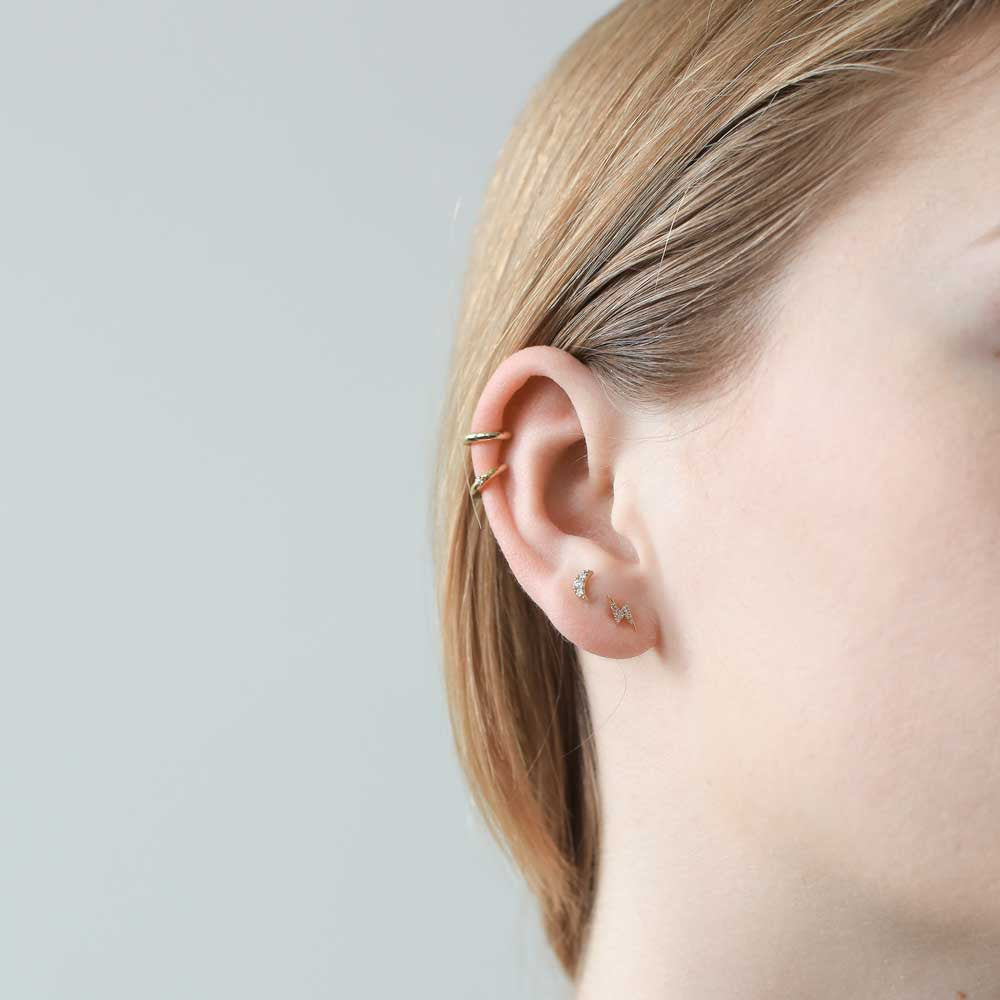 Pave Moon Studs in 14k Gold