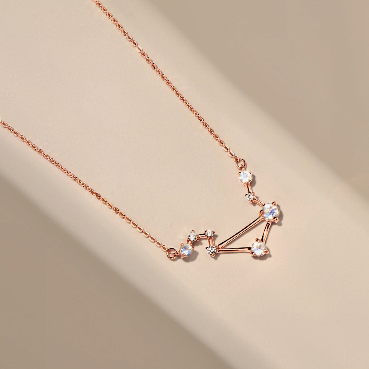 Fine Moonstone Lab Diamond Necklace - Libra Zodiac Constellation