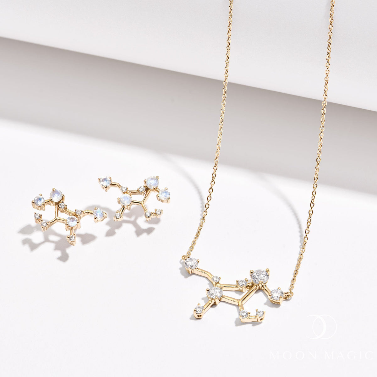 Fine Moonstone Lab Diamond Necklace - Scorpio Zodiac Constellation