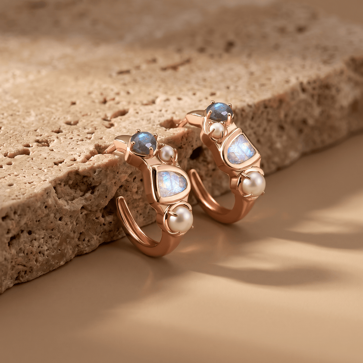 Moonstone Pearl Hoops - Heirloom