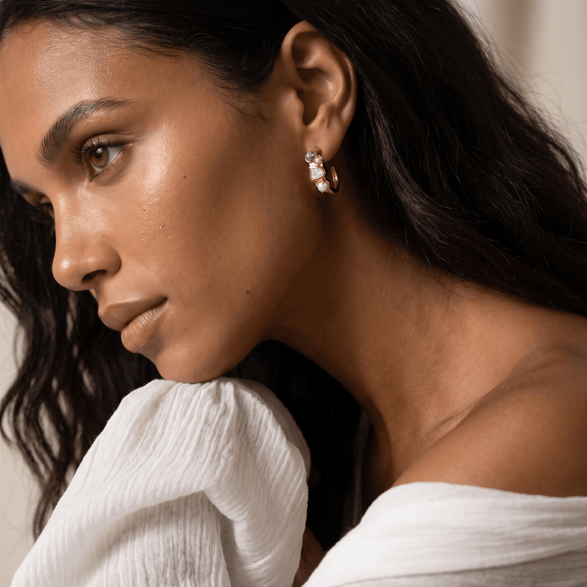 Moonstone Pearl Hoops - Heirloom