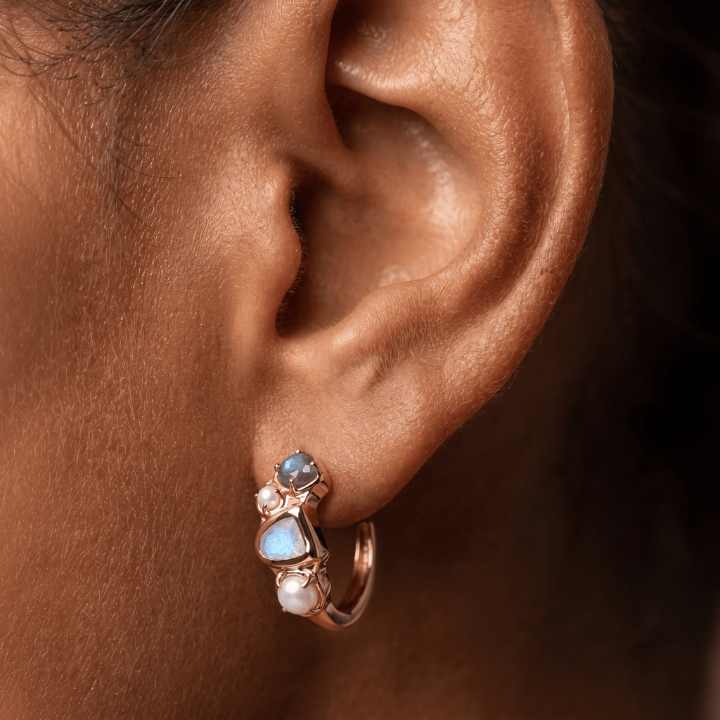 Moonstone Pearl Hoops - Heirloom