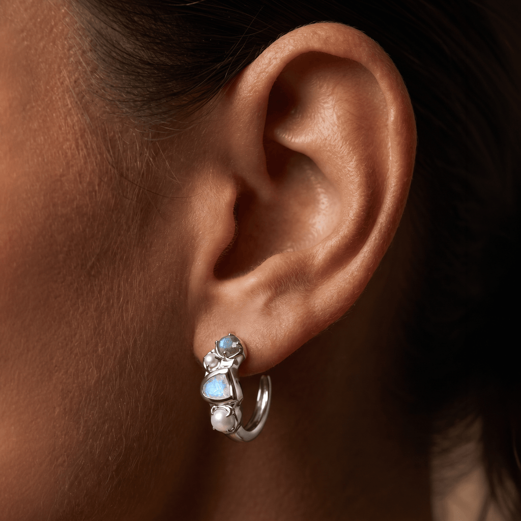 Moonstone Pearl Hoops - Heirloom