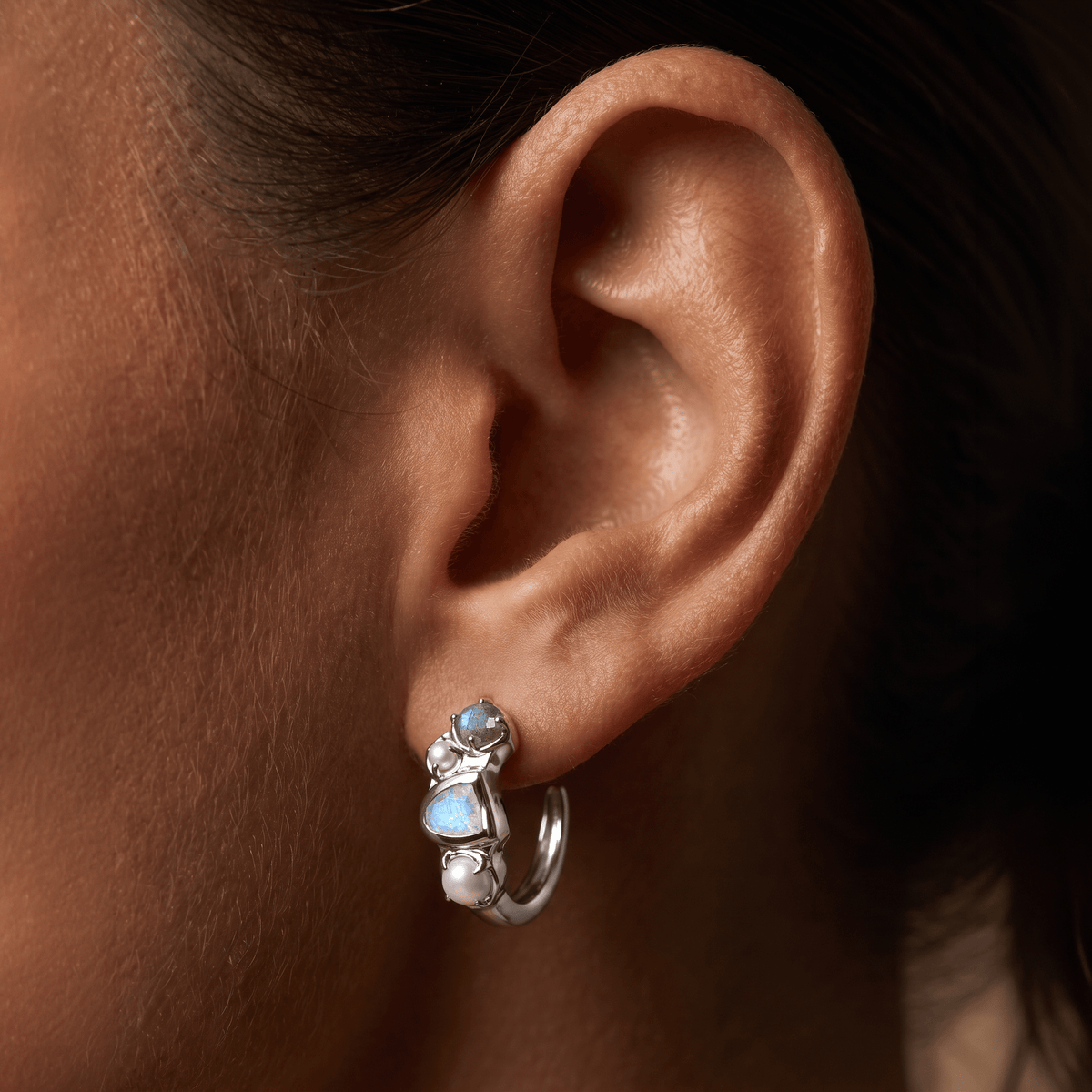 Moonstone Pearl Hoops - Heirloom