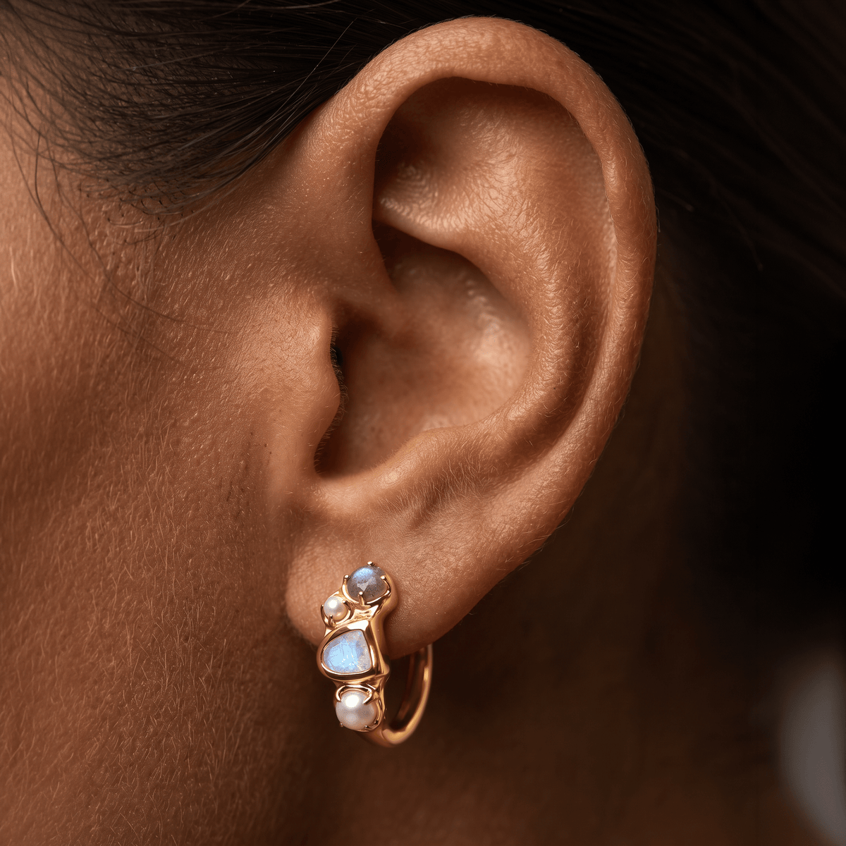 Moonstone Pearl Hoops - Heirloom