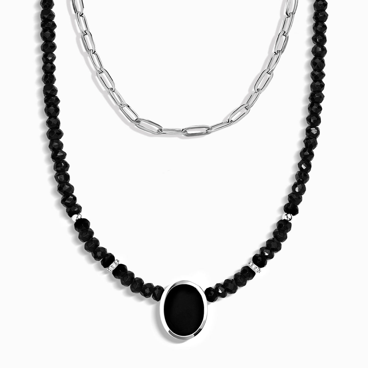 Black Onyx & Black Obsidian Divina Necklace & Widelink Chain
