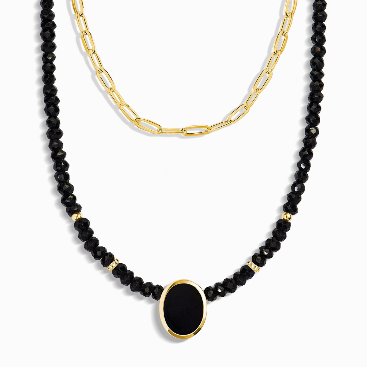 Black Onyx & Black Obsidian Divina Necklace & Widelink Chain